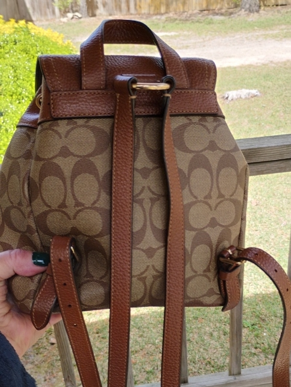 Coach Tan/Brown Signature Canvas Mini Backpack with Leather Trim - Picture 2 of 11
